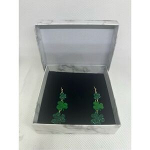 Green ￼Sparkle Clover Shaped Earrings